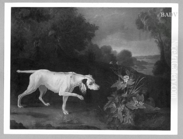 Landschaft mit weisser Jagdhundin und Fasanen - view 1