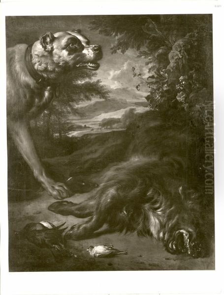 Grosser Hund mit erlegtem Eber und Vogeln - view 1