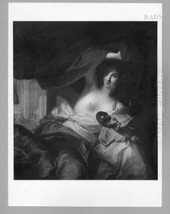 Weibliche Figur, Halbakt, mit Maske