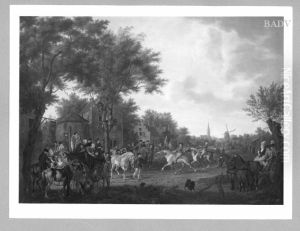 Pferdeszene in einem hollandischen Dorf by Tethart Philipp Christian Haag