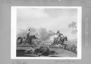 Reitergefecht, im Vordergrund toter Reiter mit Pferd by Wilhelm von Kobell (1766-1853)
