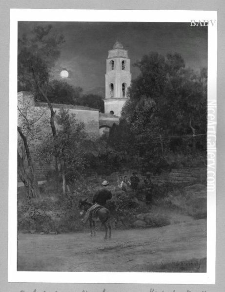 Italien church in the moonlight + figures - view 1