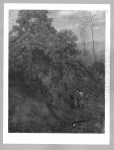 Woody meadow - slope with 2 figures