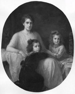 mother with 2 daughters by Friedrich August von Kaulbach