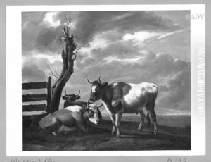 Kuhe und Stier auf der Weide by Ferdinand Georg Waldmuller