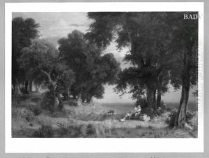 Grosse Baumlandschaft mit Staffage by Emil Lugo