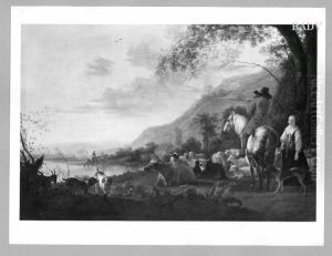 landscape with horse - man and cattle landscape with horse - man and cattle