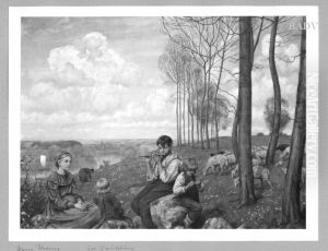 "Der Fruhling", Fruhlingslandschaft mit Kindern und Schafherde