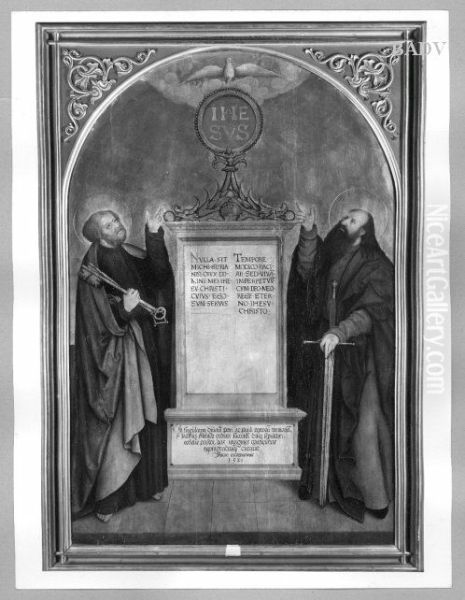 Tafelbild mit Darstellung der Apostel Petrus und Paulus mit Grabmahl des Stifters (Pfarrer Jakob Meusch) - view 1