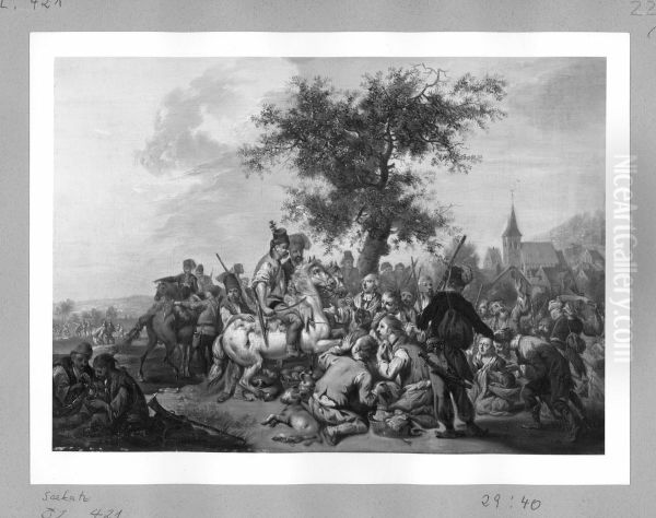 plundering Pandures near a village - view 1