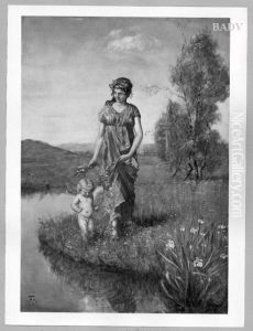 Girl with amoret Flora by Hans Thoma