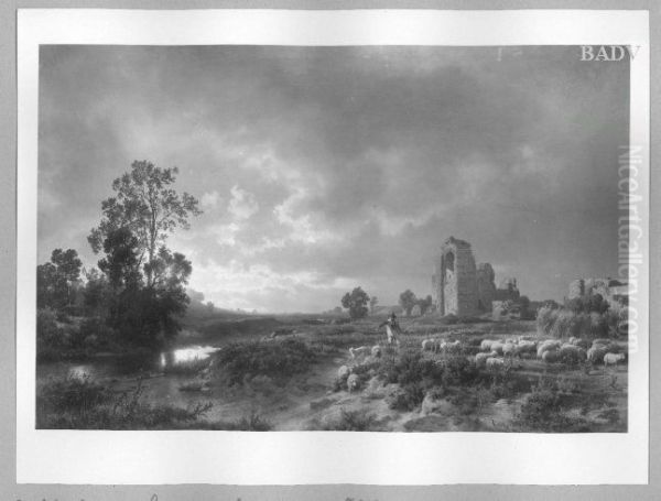 Shepherd with sheeps - view 1