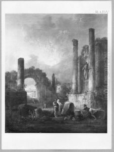 Klassische Landschaft mit Ruine eines Denkmals und Staffage Klassische Landschaft mit Ruine eines Denkmals und Staffage