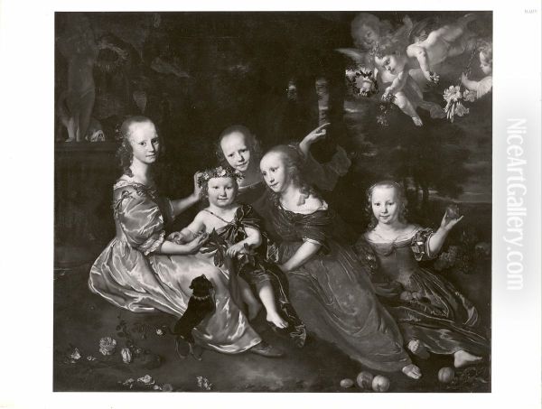 Die Geschwister, Portrat von funf Kindern in einer Landschaft mit Putten - view 1