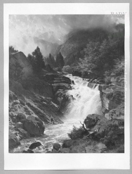 Wasserfall in den bayerischen Alpen und Angler - view 1