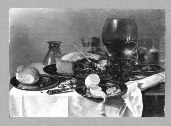 Laid table with rummer, beer glass and pie - view 1