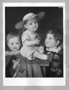 portrait of three children with a cat by Anton Boch
