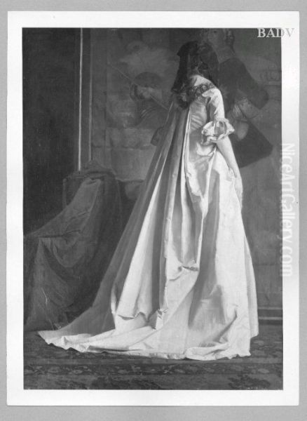 Lady in white dress with cavalier - view 1