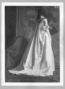 Lady in white dress with cavalier by Karl Gussow