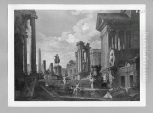 a antique temple-ruin by Giovanni Paolo Panini