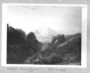 Morgendammerung im Gebirge, Sonnenuntergang by Barend Cornelis Koekkoek