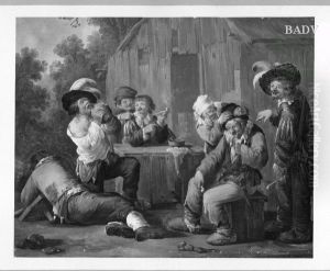 (Zechende) Bauern vor der Scheune by Andries Both