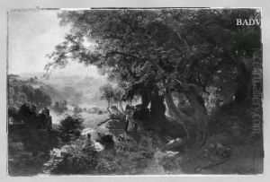 Landscape with Kreuzenstein castle by Anton Hlavacek