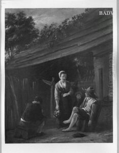 peasants, talking at a cottage peasants, talking at a cottage