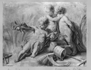 Drei Putten, Grisaille by Dirk Van Der Aa