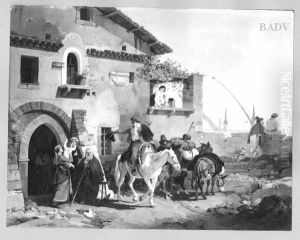 Italian inn - people calling fore - well by Peter von Hess