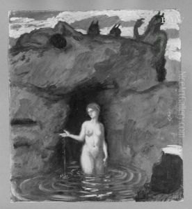 Badende Nymphe vom Faun belauscht by Franz Stuck