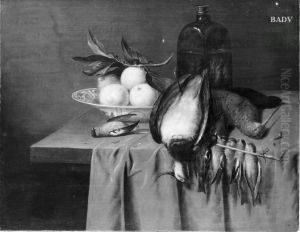Stillleben mit toten Vogeln und Zitronen