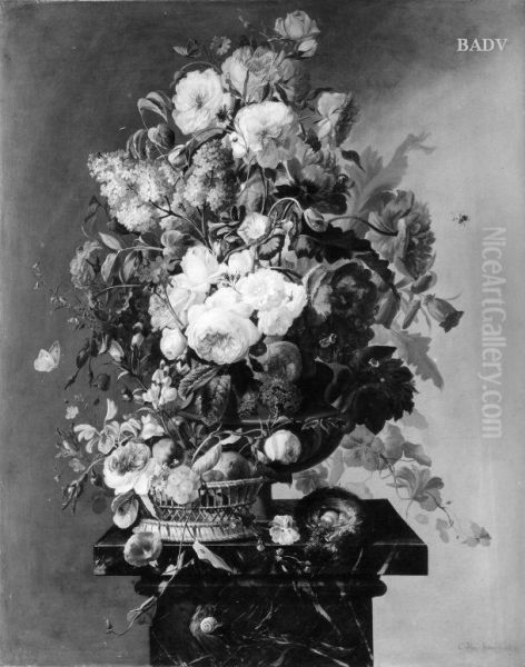 Blumenstuck mit Fruchtkorb - view 1