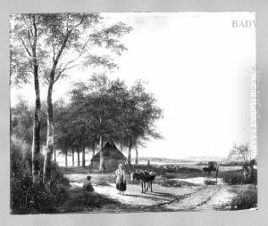 Scenery with figures and mule