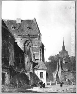 Houses at church by Adrianus Eversen