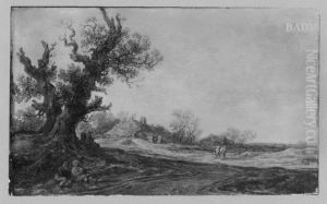 landscape with two oaks by Jan van Goyen