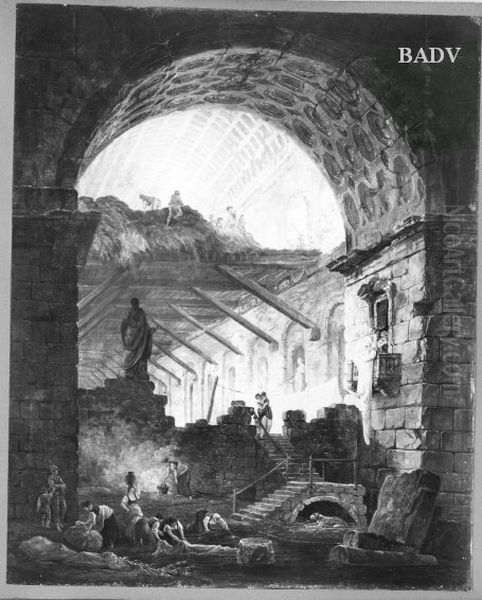 antique ruins with working women - view 1
