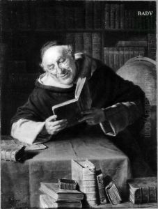 Monch mit einem Buch in der Bibliothek by Eduard Von Grutzner