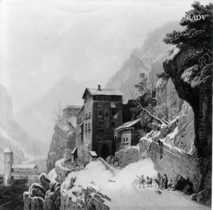 Bergstadtchen im Schnee (Finstermunzpass) by Heinrich Burkel