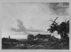 Landschaft mit Bauerngehoft, Windmuhle und Staffage Landschaft mit Bauerngehoft, Windmuhle und Staffage