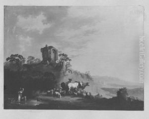Italienische Landschaft mit Ruine, Herde und Hirt by Christian Wilhelm Ernst Dietrich