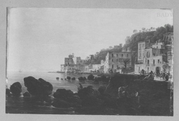 Italienische Kustenlandschaft mit Villen und Staffage (bei Positano, im Hintergrund die Insel Capri) - view 1