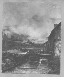 Gebirgslandschaft bei Nebel mit Hammerschmiede by Carl Moll