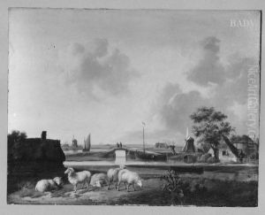 river-landscape with sheep by Jan van Os