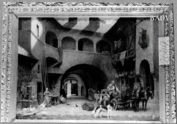 Old yard, carriage with barrels - view 1