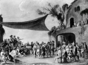 Trinkgelage und Tanz vor einem alten Wirtshaus (Jahrmarktszene) by Jean-Antoine Watteau