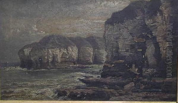 Fisherfolk With The Day's Catch In A Rocky Cove - view 1