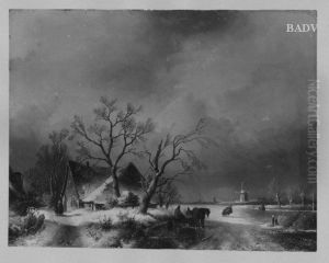Hollandische Winterlandschaft mit Staffage by Andreas Schelfhout