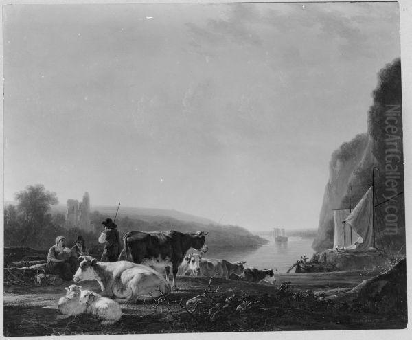 Dutch River landscape with cows - view 1