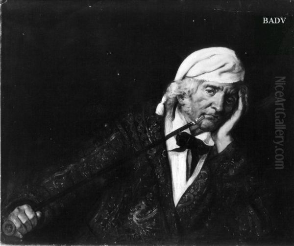 Alter Mann im Schlafrock mit Zipfelmutze und langer Pfeife - view 1